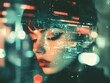 © TPS Studio - Futuristic Portrait of a Woman with Digital Overlay and Neon Lights Reflecting Modern Technology and Innovation
