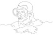 © derplan13 - Continuous one line drawing  diver girl in mask. Swimmer in water with mask and snorkel. Woman swims in sea. One continuous line isolated minimal illustration.