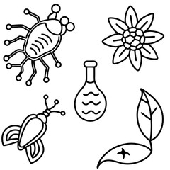 Wall Mural - biology doodle set outline coloring book page line art drawing