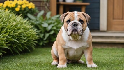 Wall Mural - Fawn english bulldog in the garden