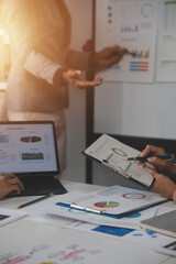 Wall Mural - Close up of Business team analyzing income charts and graphs with modern laptop computer. Business analysis and strategy concept.