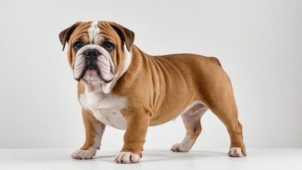 Wall Mural - Fawn english bulldog on grey background