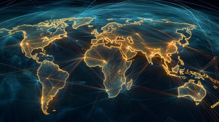 Wall Mural - 34. A global supply chain map showing interconnected logistics routes and hubs