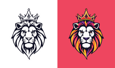 Wall Mural - powerful abstract lion mascot logo. Lion with crown logo. Colorful rainbow lion logo for LGBTQ