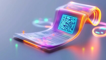 digital invoice template, document with a digital paper ,QR code for easy payment. E-invoice Online payment solution.