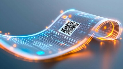 digital invoice template, document with a digital paper ,QR code for easy payment. E-invoice Online payment solution.