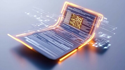 digital invoice template, document with a digital paper ,QR code for easy payment. E-invoice Online payment solution.