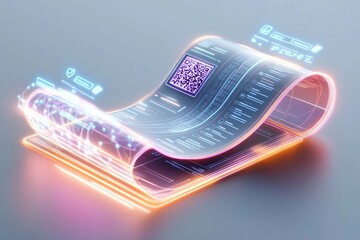 digital invoice template, document with a digital paper ,QR code for easy payment. E-invoice Online payment solution.