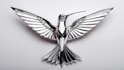 Wall Mural - Modern Silver Hummingbird Emblem on a White Background