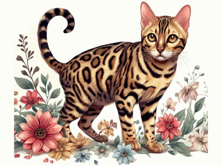 Sticker - Cute Bengal Cat Vector Cartoon illustration