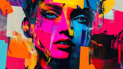 Wall Mural - abstract portrait of a woman in vibrant colors.