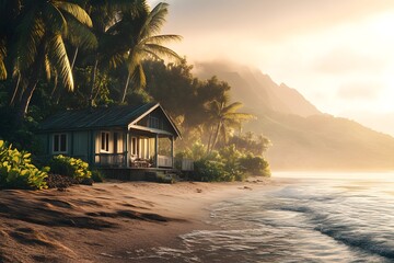 Wall Mural - Tropical Beach House at Sunset