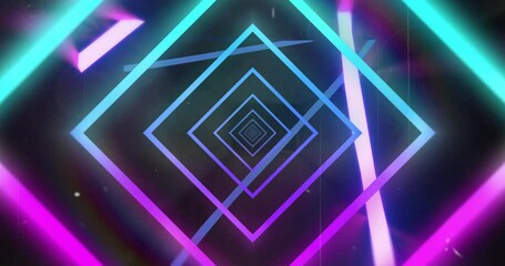 Wall Mural - animation of neon shapes on black background