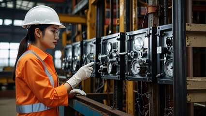 women working and wear helmet industry factory safety equipment industry factory helmet headphone company