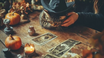 Poster - A cat sitting on top of a wooden table