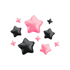 Wall Mural - vector 3d pink and black sparkling star composition on white background. cute realistic cartoon 3d s