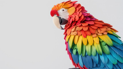 Vibrant 3D Clay Parrot, showcasing intricate feather details, set against a pure white backdrop, celebrating the essence of tropical beauty and artistic craftsmanship.