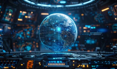 Planet Earth hud hologram , Digital Data and Technology 3D Globe.