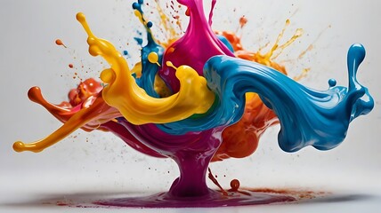 A vivid paint splash swirling, mix of colors as two chemicals reaction