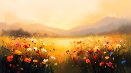 Poster - An expressive painting of wildflowers growing