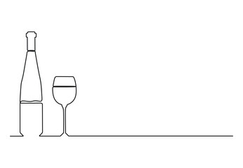 Wall Mural - Vector illustration of wine glass and bottle continuous single line drawing. Premium vector