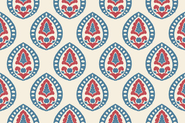 Wall Mural - Carpet ikat floral pattern,fabric pattern on navy blue background vector illustration.Ikat ethnic oriental embroidery.Aztec style,abstract background.design for texture,clothing,decoration,carpet,rug.