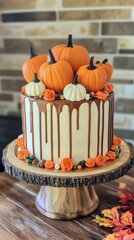 Sticker - A cake with pumpkins on top of it