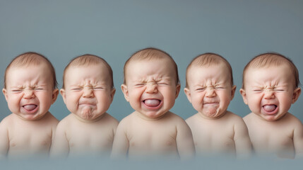 Poster - A group of babies with different expressions on their faces