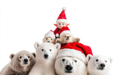 Wall Mural - A group of polar bears wearing santa hats