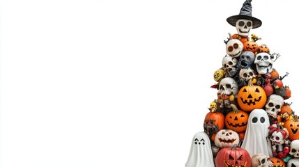 Poster - A christmas tree made out of pumpkins and skulls