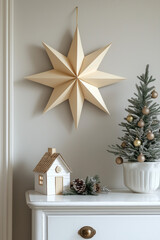 Wall Mural - christmas home decor with paper star ornament on white background