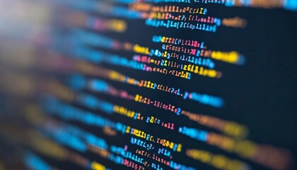 Abstract Technology Background. Code On Computer Screen. Software, Development. Colorful Code Lines.