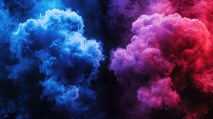 Wall Mural - two clouds crashing into each other, one red, one blue, blending into purple, dramatic, energetic