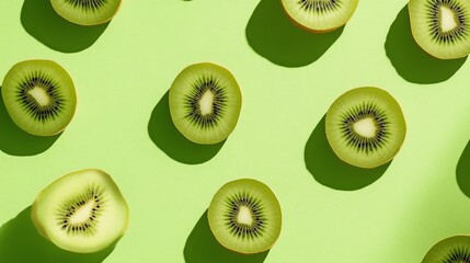 Sticker - A pattern of kiwi slices on a green background.