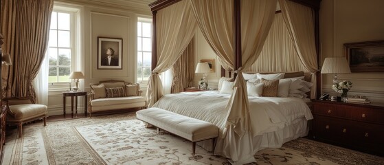 Wall Mural - Luxurious Bedroom with Canopy Bed and Classic Decor