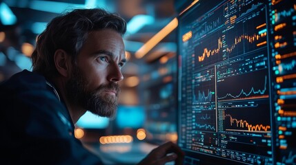 AI-enhanced virtual stock trading platforms with real-time analytics: A trader using an advanced interface that provides real-time AI-powered financial insights.