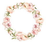 Corona floreale di fiori rosa acquerello
