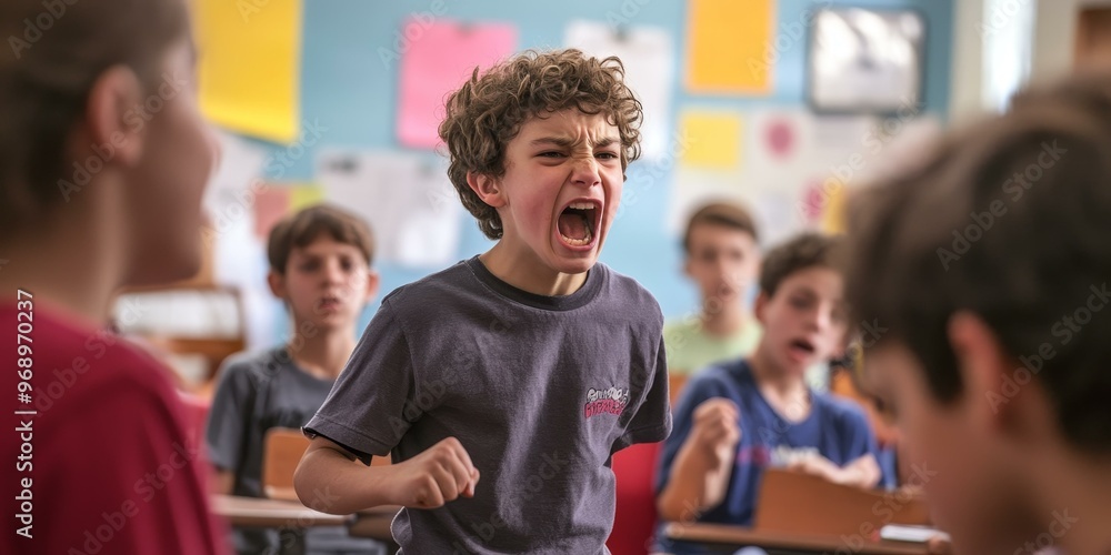 Yelling In Class Boy yelling in classroom with classmates behind him. Stock Illustration ...