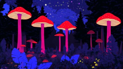 Wall Mural - illustration of an abstract forest landscape, featuring a fantasy dreamscape