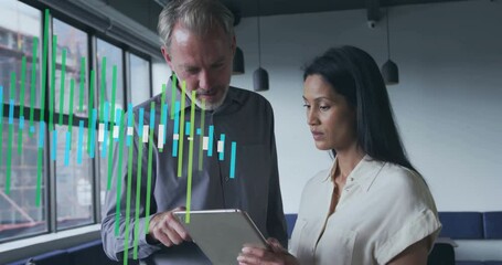 Poster - Animation of financial data processing over diverse business people in office