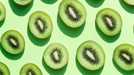 Sticker - A pattern of kiwi slices on a green background.