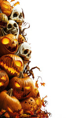 Poster - A pile of carved pumpkins sitting on top of each other