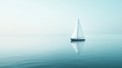 Canvas Print - A sailboat with a white sail floats on the water.