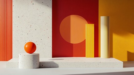 Poster - An abstract 3D rendering of a scene with geometric shapes and muted colors.