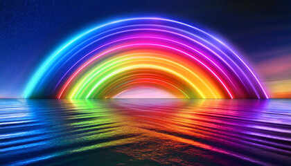 Close-Up Depiction of a Neon Rainbow Background with Vibrant Colors and Glowing Effects