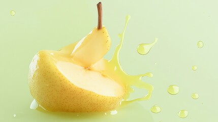 Wall Mural - a pear covered in yellow liquid on a green background.