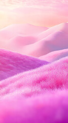 Wall Mural - Abstract illustration poster of pink mountains and grassland with sunset range with a soft, dreamy feel.