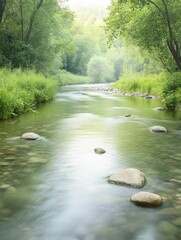 Wall Mural - Allow the soothing sounds of nature to envelop you while you unwind next to a serene stream.