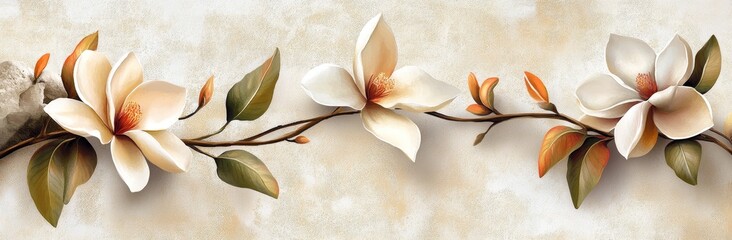 Wall Mural - The background is a vintage background with flowers with marble texture