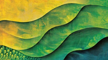 Sticker - Abstract Painting with Yellow, Green, and Blue Waves